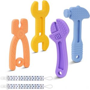 Jgd-Jouets De Dentition, 4pcs Anneaux De Dentition, Apaiser Les Gencives Douloureuses Des B&eacute;b&eacute;s, Gommes &Agrave; M&acirc;cher En Silicone Souple Sans Bpa Avec 2 Clips Anti-Perte, Pour Gar&ccedil;ons Et Filles - Neuf