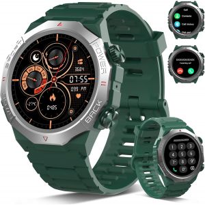 Militaire Montre Connect&eacute;e Homme Femme Avec Appel Bluetooth, 1.39"" Hd Smartwatch Motre Sport Avec 110+ Modes Sportifs, Podometre Cardiofrequencemetre Sommeil, Etanche Ip68 Pour Android/Ios, Vert - Neuf