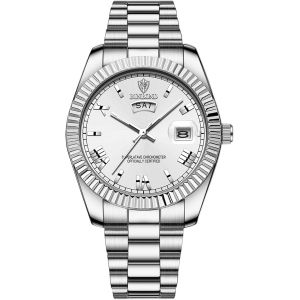 Eryi-Montre Homme Acier Inoxydable : Montre Bracelet Analogique Quartz Étanche 3atm Avec Aiguilles Lumineuses, Chiffres Romains, Jour Et Date Avec Loupe - Six Couleurs Disponibles - Neuf