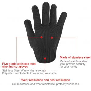 Lot de 2 gants de protection anti-coupure en acier inoxydable, resistants aux coupures, avec deux fils d'acier - Neuf