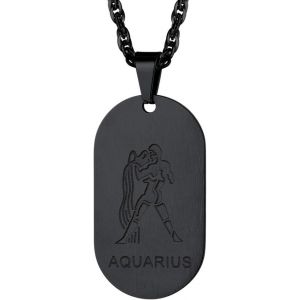 Trahoo-Collier Signe Astrologique 12 Constellations Pendentif Personnalisable Plaque Dog Tag Acier Inoxydable Avec Chaîne 55+5cm,Bijoux Signes Du Zodiaque Homme Femme Garçon (Boîte Cadeau) - Neuf