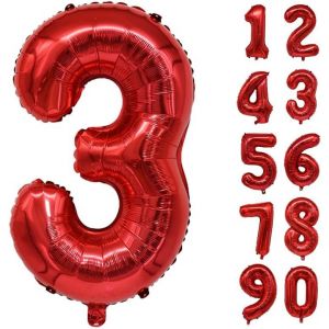SJZG-Ballon G&eacute;ant En Aluminium En Forme De Chiffre Pour D&eacute;coration De F&ecirc;te D'Anniversaire, Nouvel An, F&ecirc;te Pr&eacute;natale, Anniversaire De Mariage - 81,3 Cm (Rouge, 3) - Neuf