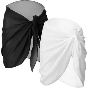 Paréo 2 Pièces Noir Et Blanc Pour Femme, Cache-Maillot De Bain, Jupe Portefeuille, Bikini, Plage, Mousseline - Neuf
