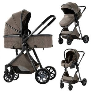 Poussette 3 En 1 Magic Zc Poussette Bebe Poussette Cosy Voyage Pousette Avec Sac &Agrave; Main Jusqu'&agrave; 30kg 0-3ans Avec Grand Panier Brun - Neuf
