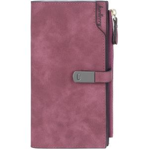 CAUC-Portefeuille Femme en Cuir PU Longue Porte Monnaie Femme Grande Capacite Porte Feuilles pour Femme avec 24 Emplacements Cartes et Zipp&eacute; Pochette &agrave; Monnaie (Pourpre-L) - Neuf