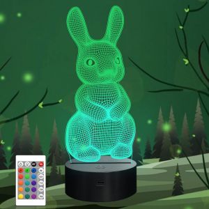 3d Lampe D'illusion Optique, Veilleuse Lampe De Lapin Lumi&egrave;re De Nuit Avec C&acirc;ble Usb Et 16 Couleurs D&eacute;coration Pour Enfant Chambre Chevet Table De B&eacute;b&eacute; Enfant Cadeau De No&euml;l F&ecirc;te - Neuf