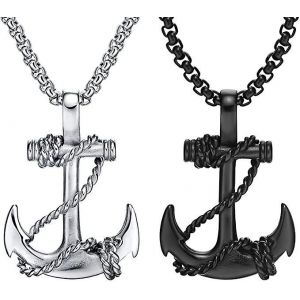 Collier Ancre 2 Pièces Vintage Bleu Marine Nautique Pirate Chaîne Collier Pendentif Cool En Acier Inoxydable Collier Gothique Punk Rock Hip Hop Collier - Neuf