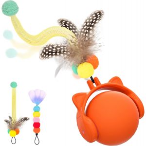 Letnerny-Jouet Pour Chat, Balle Automatique Avec Queue En Plumes Pour Chats D'intérieur, Jouet Rebondissant Et Gazouillant Activé Par Le Mouvement, 3 Modes D'éclairage Led, Rechargeable Par Usb - Neuf