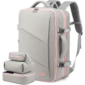 KALANKA-Sac à Dos Voyage Cabine Avion 40L Grand Sac à Dos Bagage à Main Antivol Sac à Dos Ordinateur Portable 17.3 Pouces Imperméable Sac Ados Homme Femme Gris Rose - Neuf