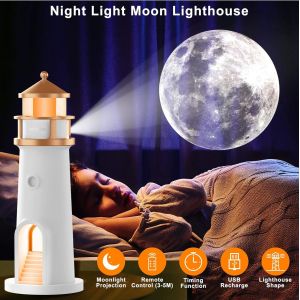 Veilleuse Projecteur Lampe Lune En Forme De Phare Avec T&eacute;l&eacute;commande Led Rechargeable Lampe Pour D&eacute;coration De Chambre, No&euml;l, Anniversaire, Saint-Valentin - Neuf