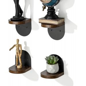 Tianyi-Lot De 4 Petites Etagere Murale Noir, Tablettes Flottantes En Bois Avec Pi&egrave;tement En M&eacute;tal Pour Petits Objets, Tablette Murale De D&eacute;coration Rustique Pour Chambre, Salon, 10x10cm, Visser - Neuf