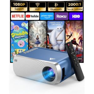 VornixorSarlshop-Mini Projecteur Video 4K 1080P Supporte, Videoprojecteur Portable avec WiFi et Bluetooth 5.4, Retroprojecteur de Cin&eacute;ma D'ext&eacute;rieur, Projecteurs Vid&eacute;o avec Haut-Parleur pour T&eacute;l&eacute;phon - Neuf