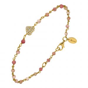Bracelet Argent Doré C?ur Serti Blanc Pierres Quartz Rose Fraise - Neuf