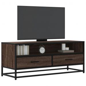 Meuble Tv Chêne Marron 100x34,5x40cm Bois D'ingénierie Et Métal - Neuf