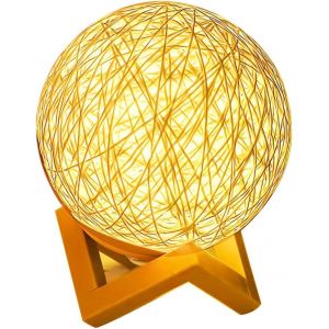 Kal-Lampe De Nuit Pour Chambre À Coucher Lampe De Table À Boule En Rotin Branchement Usb Luminosité Ajustable Lumière Chaude Jaune Avec Support Lampe De Table De Nuit Décorative Le16 - Neuf