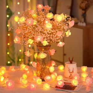 KAL-Guirlande Lumineuse À 40 Roses - Alimentation Par Piles - 6 M - Pour Chambre À Coucher, Mariage, Saint-Valentin, Anniversaire De Mariage, Décoration Intérieure (Rose + Blanc) - Neuf