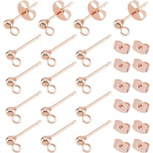Kal-30 Pcs Or Rose Boule Boucles D'oreilles Conclusions 304 Boucles D'oreilles En Acier Inoxydable Boule Ronde Post Boucles D'oreilles Boule Boucle D'oreille Composants Avec Boucle Et Écrous - Neuf