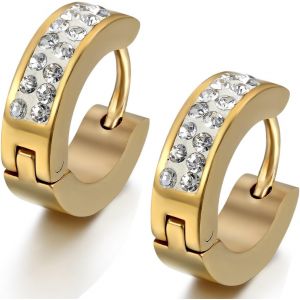 Kal-Acier Inoxydable Boucle D'oreille Grande Taille 4mm Avec Ornement Faux Diamant Clou D'oreille Homme Femme - Neuf