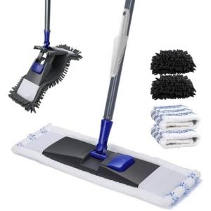 Floor Mop, 360&deg; Rotating, Microfibre Floor Mop with 2 Microfibre Mop and 2 Chenille Mops, Suitable for Tile, Wood Floors - Neuf