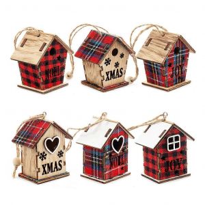 De no&euml;l Maison en Bois avec des Flocons de neige/Star/Coeur/la Joie de No&euml;l, Arbre de la Pendaison des Ornements de No&euml;l en Bois de la Maison de D&eacute;coration de No&euml;l Multicolore - Neuf