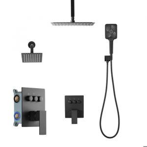 Ensemble de Robinetterie de Douche-Duoku-Syst&egrave;me de Douche &agrave; 3 Fonctions-avec Pommeau Effet Pluie de 30,5 cm-4-en-1-Noir Mat - Neuf
