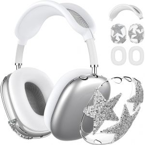KALANKA-3-en-1 &Eacute;tui Bling pour AirPods Max, Coque Transparente en TPU avec Strass Scintillants et &eacute;toiles, Couvre-Oreillettes protectrices et Couvre-Bandeau en Silicone - Neuf