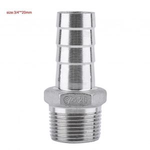 Acier inoxydable 304 filetage mâle raccord de tuyau cannelé connecteur de queue de tuyau (3/4 ""x20mm) - Neuf