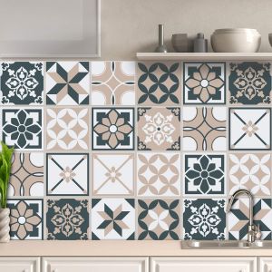 Eryi-32 X Feuilles Mural Stickers Carrelage 2d Imperméables Carreau De Ciment Adhesif, Autocollants Carreaux Dosseret Pour Cuisine, Salle De Bain La Décoration À La Maison / 15 X 15 Cm / T1027 - Neuf
