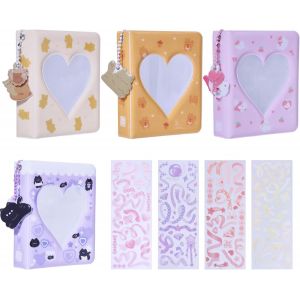 MAA-4 ensemble de Mini Album Photo de 4x3pouces Classeur Creux en Forme de C?ur 36 pochettes Porte Cartes Photo avec Pendentif Porte Clés à Faire Soi Même Autocollants Décoratifs Mignons - Neuf