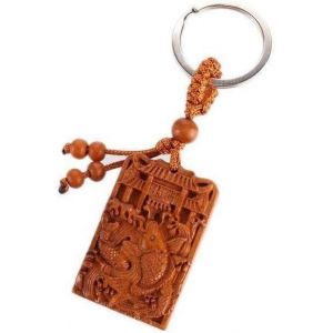 KAL-- Porte-Cl&eacute;s Carpes Longmen - Symbole R&eacute;ussite Et Pers&eacute;v&eacute;rance - Bois De Jujubier, M&eacute;tal - 9,5 X 2,8 Cm - Couleur Bois - Traditions Chinoises - Id&eacute;e Cadeau Chine Asie - Neuf
