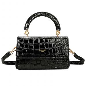 Sac &agrave; Main pour Femme Chic &agrave; Effet Croco avec Poign&eacute;e Rigide et Bandouli&egrave;re Gallantry Noir - Neuf