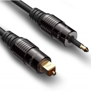 MEVRONISSHOP-C&acirc;ble Optique Audio Num&eacute;rique 2m - Mini Toslink 3,5mm vers Jack 3,5mm - Connecteurs Plaqu&eacute;s Or 24K, S/PDIF &iquest; Cable Optique Audio Compatible TV, Barre de Son, Amplificateur, Hi-Fi - Neuf
