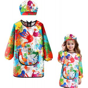 KALANKA-7-12 Ans Tablier Peinture Enfant, ImperméAble Blouse Peinture Enfant, Filles Et GarçOns Tablier Peinture, Réutilisable Tablier Enfant Avec Chapeau De Peinture Pour Ecole Cuisson Peinture - Neuf
