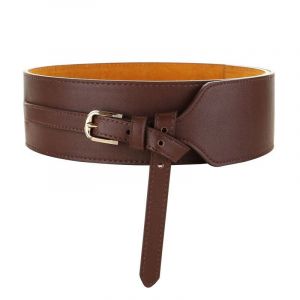 (Brun) - Femmes Large Ceinture Avec Noeud En Simili Cuir, Simples À Bande Large - Neuf