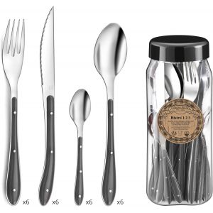 Pradel Essentiel - Pot 24 Couverts De Table - Bistro 1-2-3 - Acier Inoxydable 18/0, Finition Standard - Gris Anthracite - Neuf