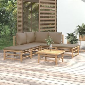 Prolenta Premium - Salon De Jardin 6 Pcs Avec Coussins Taupe Bambou - Neuf