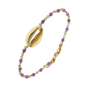 Bracelet Chaine En Argent Dor&eacute; Avec Pierres Naturelles D'amethyste Et Coquillage - Neuf