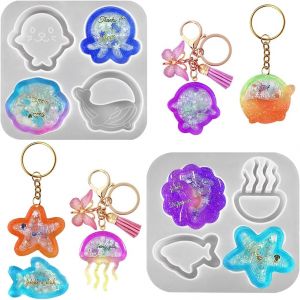 2 Pi&egrave;ces Shaker Moules En Silicone, Animal Marin Quicksand Mold Moule R&eacute;sine Epoxy Porte Cl&eacute;s Moule Silicone Moulage Coul&eacute;e Pour Diy Bijoux Pendentif Collier D&eacute;corations (Blanc) - Neuf