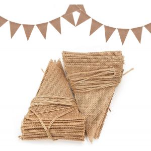 MEVRONISSHOP-Dahi Guirlande Fanions Toile de Jute, 15 M&egrave;tres/48pcs Drapeaux Triangle, Fanion Jute, Banni&egrave;re Vintage, D&eacute;coration Int&eacute;rieure et Ext&eacute;rieure -Marron - Neuf