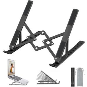 CHECARZHN--NO1-Support Ordinateur Portable, Support Pc Portable Ventilé En Aluminium Réglable, Refroidisseur Ergonomique Compatible Avec Macbook Air, , Dell, 10-17.3 (Noir) - Neuf