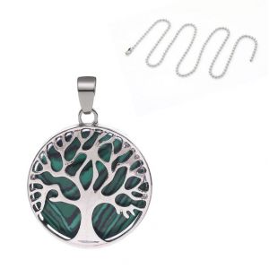 Collier Reiki Avec Pendentif Arbre De Vie En Argent Et Pierre ?il De Tigre - Cristaux, Pierres Chakra, 25 Mm C - Neuf