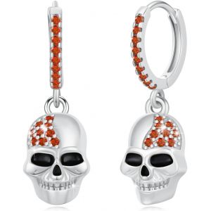 Chenquansarl-Boucles D'oreilles Créoles En Forme De Tête De Mort - Doré/Noir/Argent Sterling 925 - Boucles D'oreilles Gothiques - Bijou Hypoallergénique - Cadeau Pour Hommes Et Filles - Un Xe, 18*9mm - Neuf