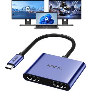 KALANKA-Adaptateur USB C vers double HDMI 4K @ 60 Hz, répartiteur de type C vers HDMI, compatible avec MacBook/MacBook Pro Air Dell XPS13/15, (uniquement sur Windows Support MST), violet foncé - Neuf