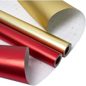 2 Rouleaux De Papier Cadeau D'anniversaire 43 Cm X 8 M, Couleur Or Et Rouge, Nacré Et Lustré, Pour Décorations De Cadeaux D'anniversaire, De Fête, De Noël, De Mariage Ou De Festival - Neuf
