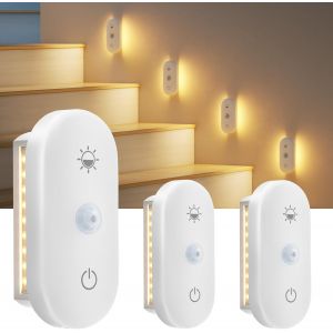 Veilleuse Led Avec D&eacute;tecteur De Mouvement : Lot De 3 Lampes D'escalier Rechargeables Avec Batterie U2013 Veilleuse Led Usb Pour Enfants Avec 15 Modes (Auto/On/Off) U2013 &Eacute;clairage Des Deux C&ocirc;t&eacute;s Pour - Neuf