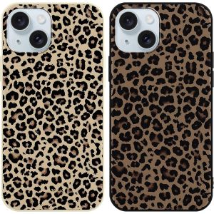 LORANKA-2 Pi&egrave;ces Coque pour iPhone 15, &Eacute;tui de Protection avec Aesthetic Design L&eacute;opard Motif, TPU Silicone Durable Antichoc Femme Fille Housse Etui Bumper Cover pour iPhone 15 6,1'' - Marron - Neuf