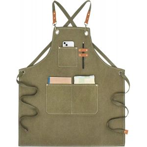 Mevronisshop-Tablier De Travail Tablier En Toile Tablier De Cuisine,Tablier Outil Menuisier Tablier &Agrave; Outils Avec Poches R&eacute;glable - Neuf