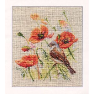 Kit Point De Croix Compt&eacute; "Petit Oiseau" 15x18 Cm - Neuf