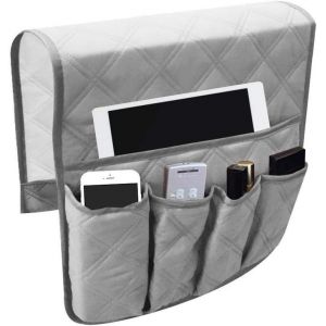 Organiseur d'accoudoir de canapé (gris), 5 poches, antidérapant, convient pour tablette, téléphone, tablette, livre, magazines, télécommande TV - Neuf