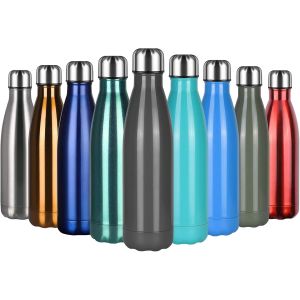 ERYI-Bouteille D'Eau Isotherme, 500Ml Bouteille D'Eau En Acier Inoxydable Sans Bpa Réutilisable Double Paroi Isolée Sous Vide Gourde Isothermes Pour Sport, Voyage Avec Porte-Gobelet Et Brosse - Neuf